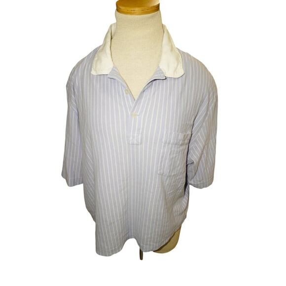 Polo Golf Ralph Lauren Striped Polo Shirt L Blue White Linen Silk Blend - Picture 6 of 10